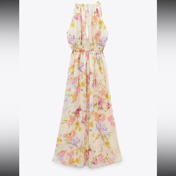 Zara flowy summer maxi dress size M medium floral - Picture 2 of 7